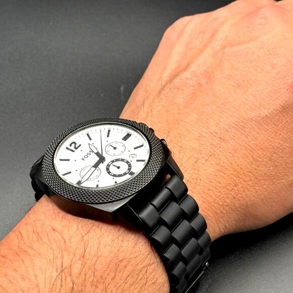 Fossil BQ2060 Machine Gunmetal Chronograph Mens White Dial Silicone Strap Watch - Picture 17 of 17